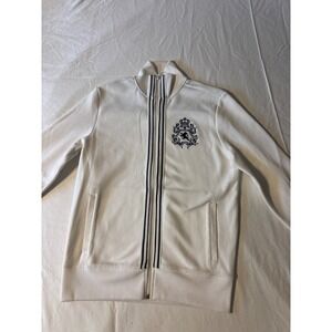 Express Track Jacket Mens Small White Navy Blue Embroidered Crest Zip